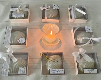 Personalized Shell Shaped Candle Baby Shower Favors, Custom Oyster Candle, Seashell Candle Wedding Favors, Beach Wedding Favors