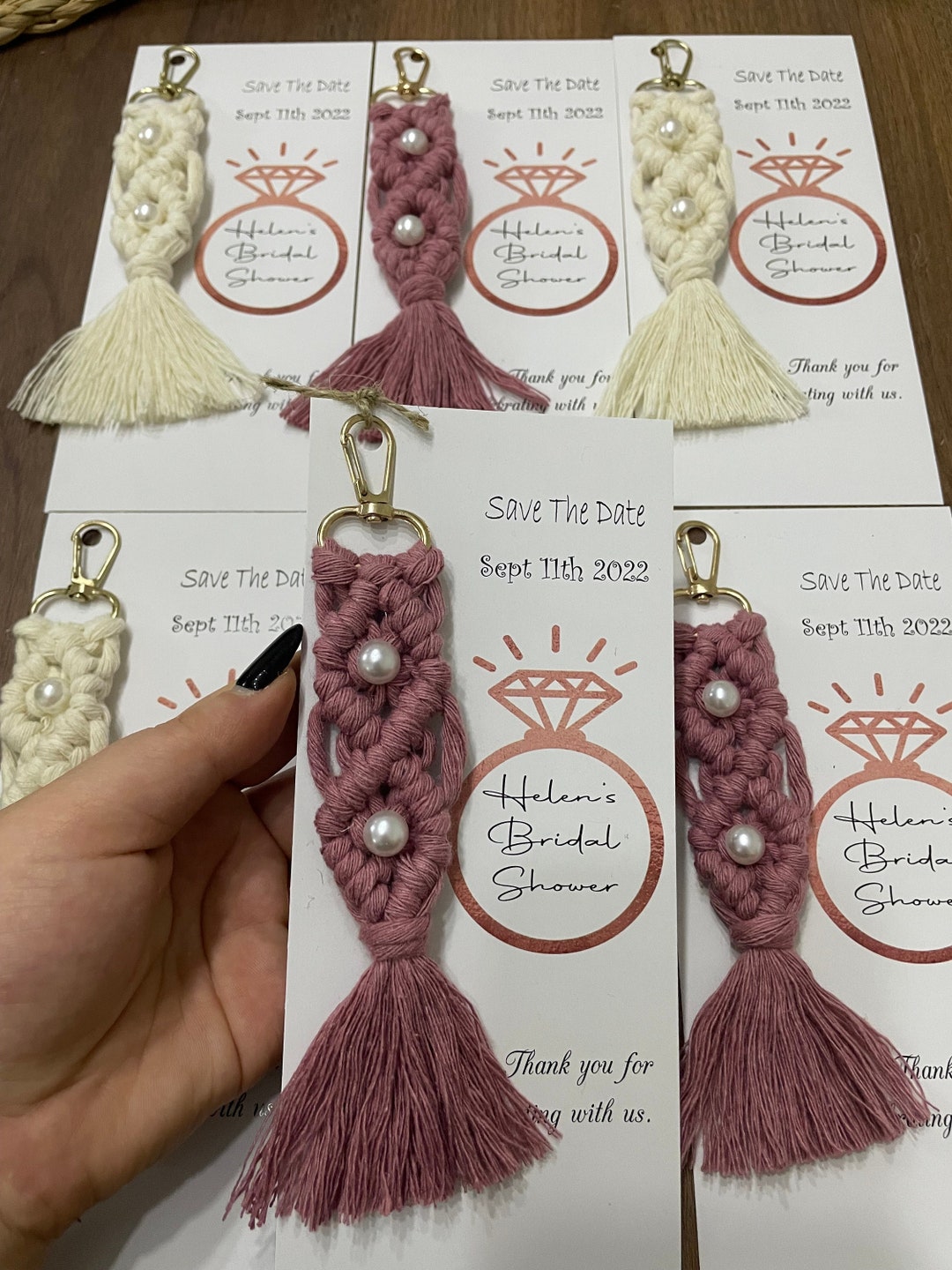 Personalized Boho Bridal Shower Favors in Bulk , Pearl Bead Macrame