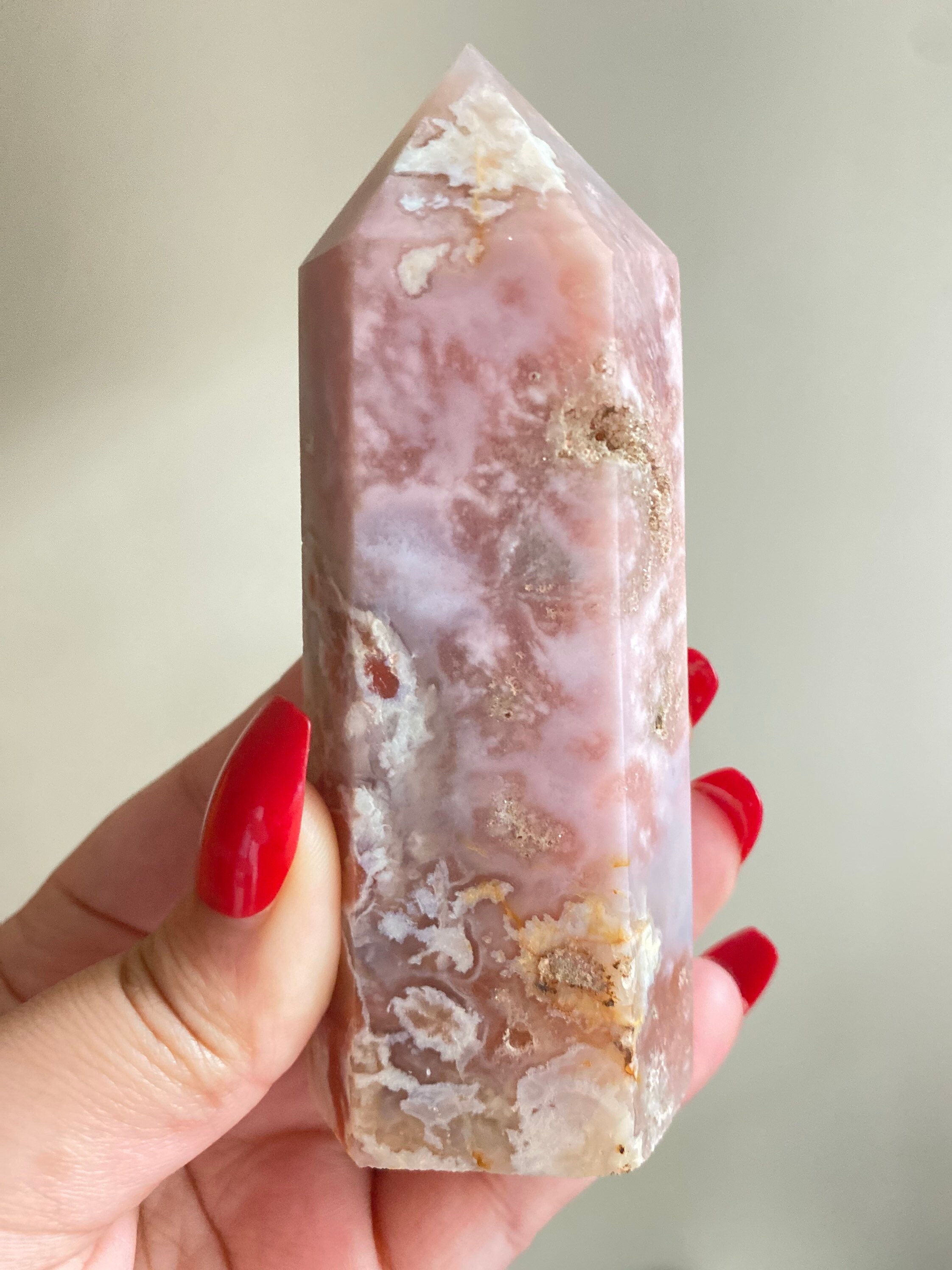 Pink Flower Agate Tower Flower Agate Point Etsy