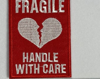 Fragile heart handle with care iron-on embroidery patch