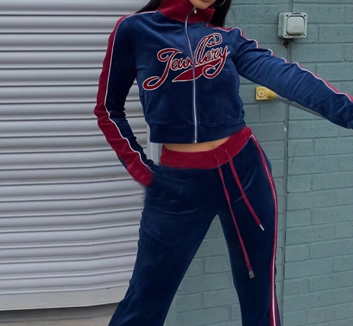 Women Tracksuit Letter Print Velvet 2 Piece Outfit - Etsy