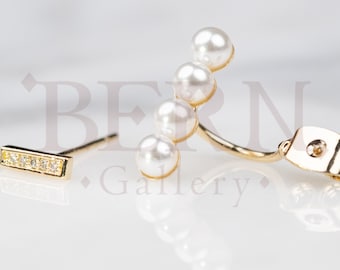 Two-ways ear jacket • Ear cuff • Christmas gift • Boho • Pearl earrings • Pearl • Swarovski • Geometric • Ear climbers • SeaSterling silver