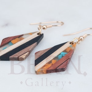 Bohemian Rhombus Resin Wood Earrings • Christmas • Vintage • Wood • Resin • Gift for her • Earrings dangle • Wooden • Drop earrings • Autumn