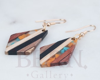 Bohemian Rhombus Resin Wood Earrings • Christmas • Vintage • Wood • Resin • Gift for her • Earrings dangle • Wooden • Drop earrings • Autumn
