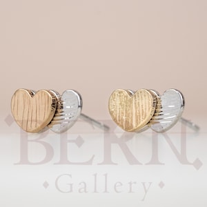 Double Hearts Stud Earrings • Mothers day gift • Minimalist • Boho • Love • Gold • Silver • Heart • Cartilage • Tiny •  Engraved • Self love