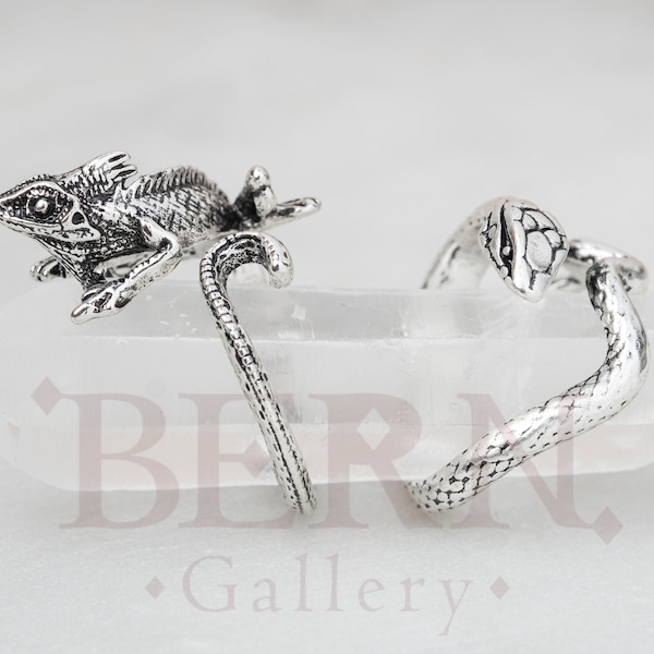Zilveren reptielenringen • Sterlingzilveren ring • Gothic • Hagedisring • Slangenring • Manring • Vintage ring • Cadeau voor hem • Slang • Natuur