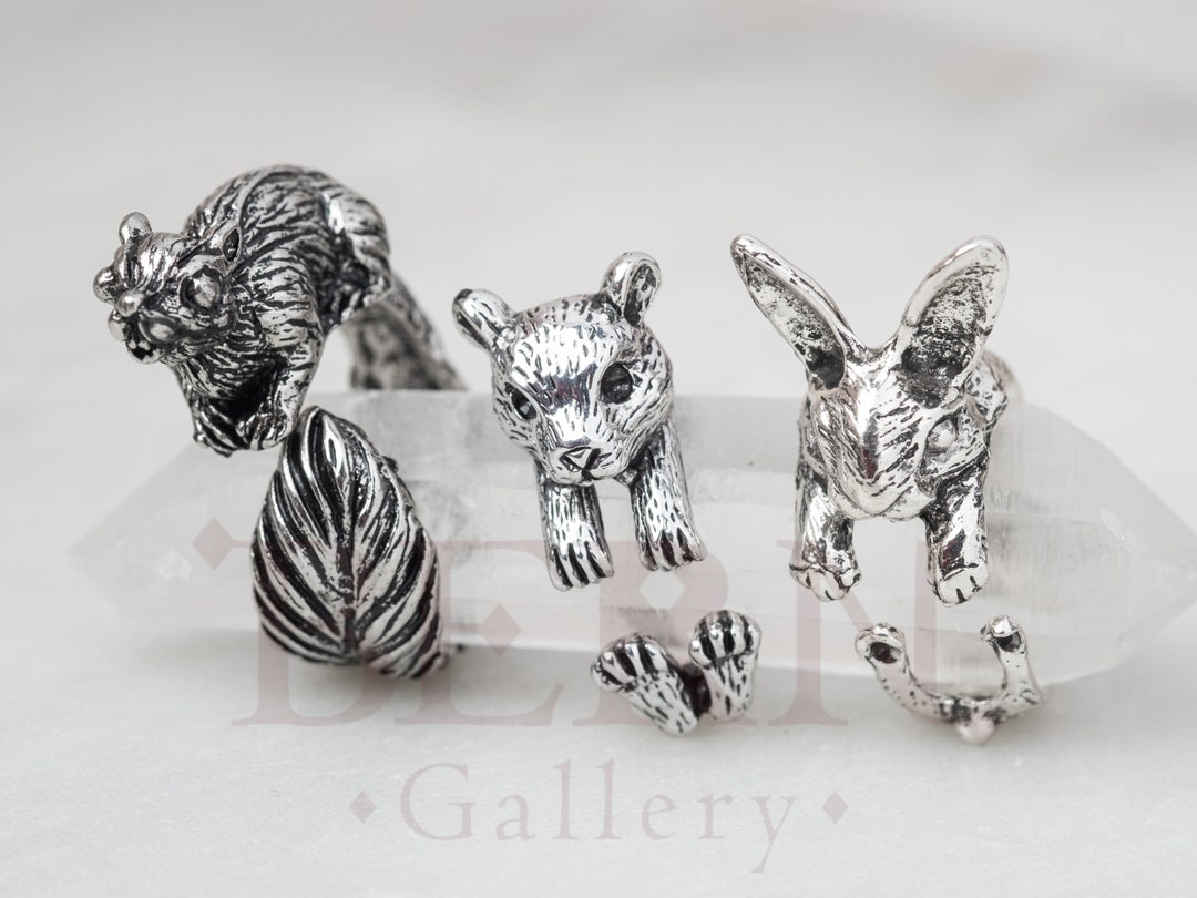 Silver Animal Rings • Silver Ring • Squirrel Ring • Rabbit Ring ...