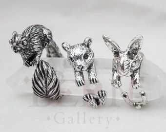 Silver Animal Rings • Silver ring • Squirrel ring • Rabbit ring • Antique • Bunny • Gift for her • Rabbit • Pet • Squirrel • Forest • Acorn