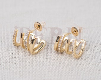 CLAW - Layered mini huggie hoop stud earrings • Spirals earrings • Gold Earrings • Hoops Earrings • Huggie Earrings • Perfect Gift for Her