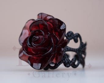 Rose Resin Ring • Black Lace Floral Ring • Promise ring • Dainty ring • Love • Gothic Jewelry • Gift for her • Stacking ring • Floral