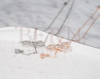 Knot Butterfly Bow Necklace • Crystal necklace • Butterfly • Crystal • Statement necklace • Rose gold • Silver chain • Love spell • Diamond