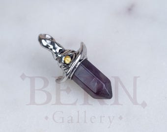 Natural Amethyst Witch Hat Necklace • Crystal Gemstone • Wizard Cap • Hexagonal Point Pendant • Gothic Wiccan Jewelry • Halloween Gift