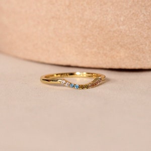 Rainbow Zircon Stacking Ring in 14k Gold Vermeil | US sizes 6, 7, 8 (UK L, O, Q)