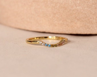 Rainbow Zircon Stacking Ring in 14k Gold Vermeil | US sizes 6, 7, 8 (UK L, O, Q)