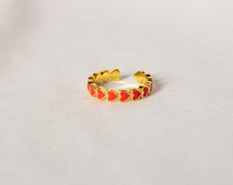 Red Heart Adjustable Charm Ring in 14k Gold Vermeil