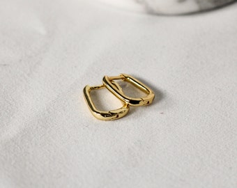 Slim Rectangle Huggie Hoop Earrings in 14k Gold Vermeil