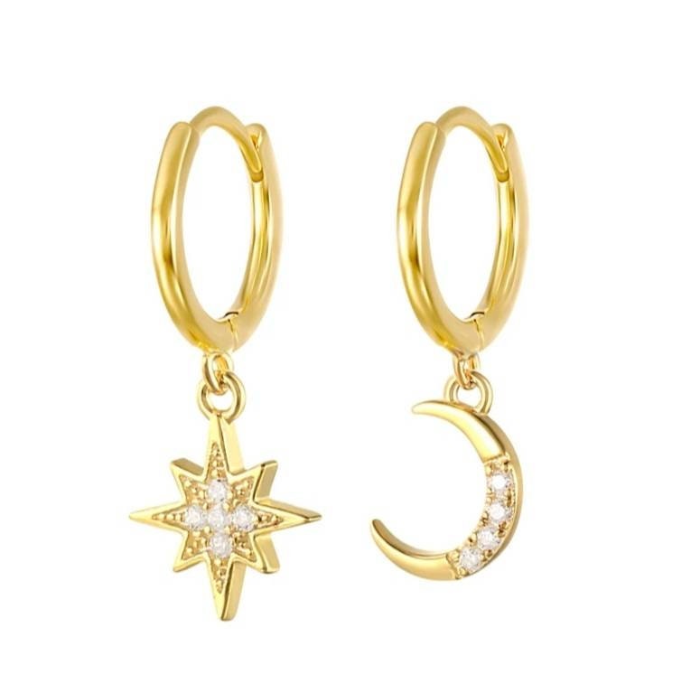 Celestial Sun Moon Star Huggie Hoop Earrings in Sterling | Etsy