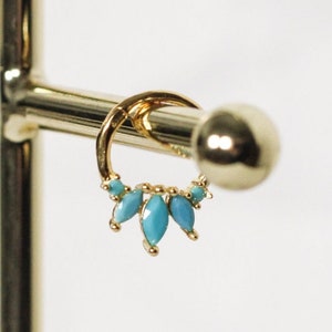 Turquoise 14k Gold Plated Cluster Single Clicker Huggie Hoop | Helix Daith Tragus Cartilage Septum | 16G 1.2mm Gauge | December Birthstone