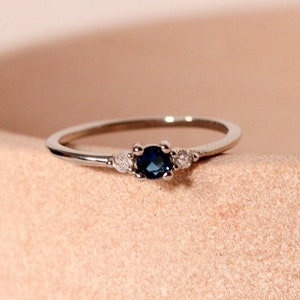 Blue Sapphire & Simulated Diamond Ring in Sterling Silver | September Birthstone | US Sizes 6, 7, 8 (UK L, O, Q)