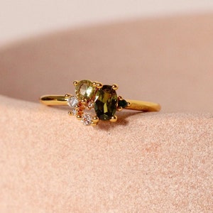 Forest Green Sapphire Peridot Ring in 14k Gold Vermeil | August Birthstone | US sizes 6, 7, 8 (UK L, O, Q)
