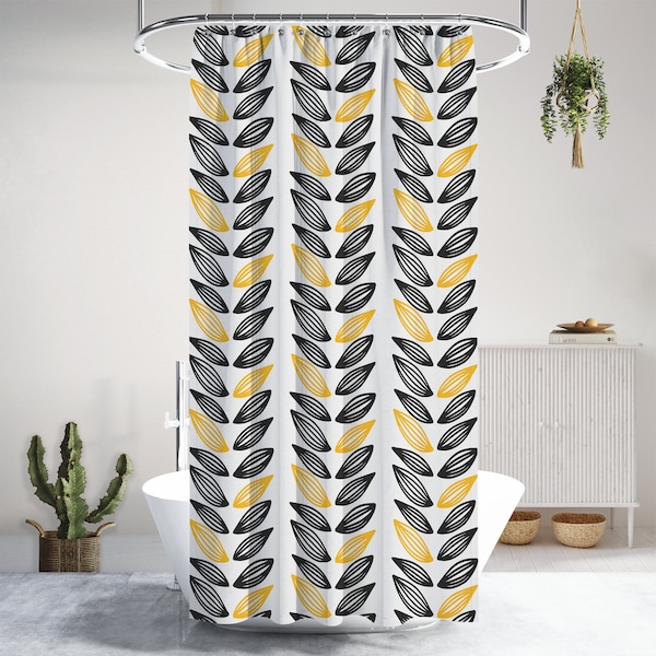 Leeza Boho Shower Curtain, Mid-Century, Abstract Patterns, Minimalist, Bath Décor, Eco-Friendly, Waterproof