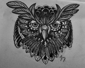 Graphite “Owlright” pencil drawing PRINT Gifts For Her, Gifts, Crystals, Gift Ideas, Christmas, Jewelry, and more!