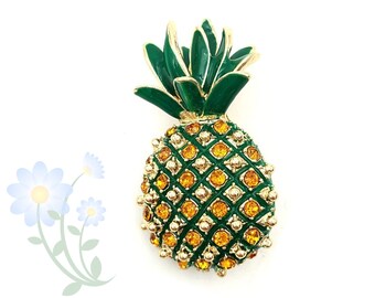 Pin de broche de piña, Creative Fruits Inlaid Rhinestone Broches & Pins de mujer, broches casuales de frutas de esmalte Party Regalos