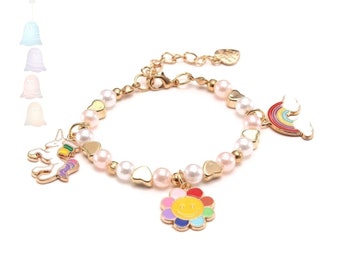 Unicorn Bracelet Girls Unicorn Bracelets, Bracelets Jewelry for Kids, girl jewelry about alloy rainbow bracelets and pearl heart bangle