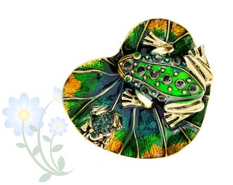 Émail Strass Grenouille Lotus Feuille Broches pour Femmes Yellow Green Animal Pin Broches Cadeau Broches