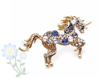 Broches de cheval en strass pour femmes Licorne Pin Animal Mode Bijoux vintage Manteau