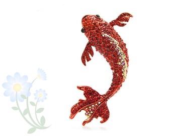 Koi Fisch Strass Brosche, Große rote Fisch Broschen Frauen Unisex Strass Karpfen Fisch Büro Party Brosche Pins Geschenke