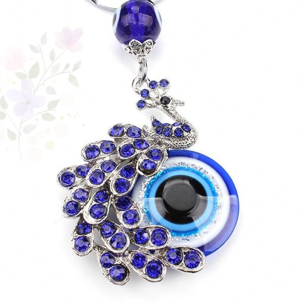 Peacock Keychain,Evil Eyes Keychain, Hanging Decor, Handcraft Key Holder, Good Luck Keychain, Devil’s Blue Eyes Car Pendant Bag Pendant