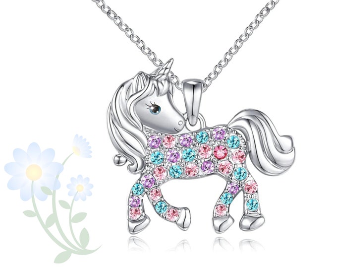 Colorful Unicorn Pendant Necklace for Women Rainbow Zircon Unicorn Jewelry Gem Necklace shakira