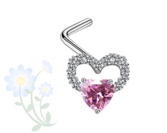 Heart shape nose rings, Nose Rings Stud Stainless Steel L Shaped Nose Studs Heart,  Rings Nose Piercing Jewelry