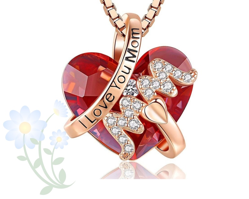 Heart MOM letter necklace for mom,Silver Rhinestone Necklace for Mom,Best Mom Necklace Gift for Mother image 1