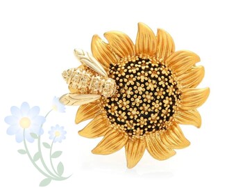 Gelbe Bienen Sammeln Nektar aus Sonnenblume Broschen für Frauen Männer Party Büro Brosche Pins Geschenke