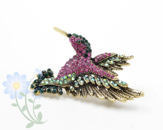 Hummingbird Brooch Pins for Women Fashion Bird Pins Elegant Rhinestone  Crystal Animal Brooches Pin 