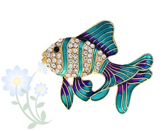 Enamel Gold Fish Brooches For Women And Men Cute Sea Animal Rhinestone Design Brooch Pins Party Jewelry Friends Gift