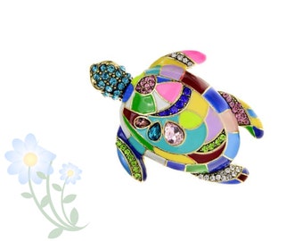 Colorful Enamel Sea Turtle Brooches For Women Rhinestone Fashion Animal Pin Vintage Accessories