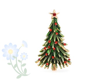 Enamel Christmas Tree Brooches For Women Unisex Rhinestone Tree New Year Brooch Pin Jewelry Gifts