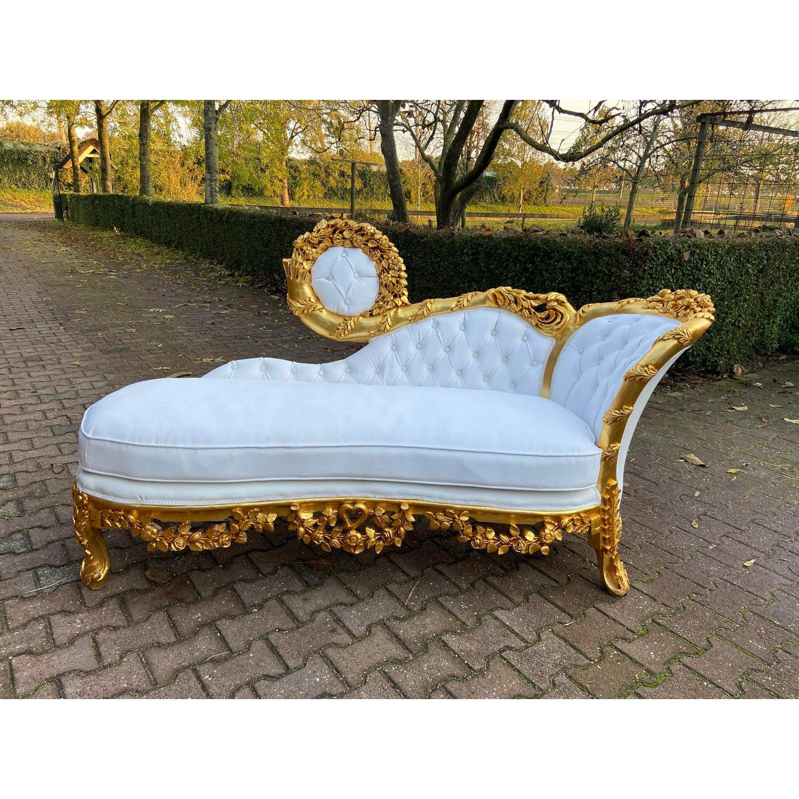 French Louis XVI Style Chaise Lounge in White With Gold Leaf - Etsy Finland