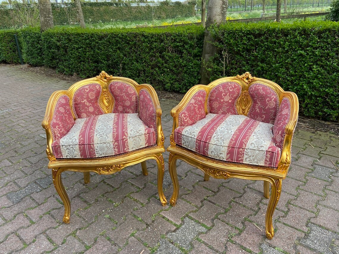 French Style Sofa Set in Damask Red Stripes3 Pieces Etsy