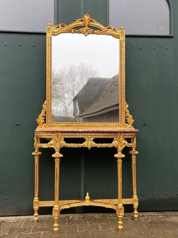 Console Table With Mirror Set In Gold And Black Marble French Ireland Console Table With Mirror Set In Gold, Console Table And Mirror Set Ireland