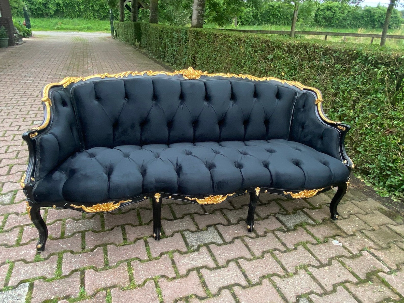 Sofá francés de estilo Luis XVI en terciopelo negro hecho a Etsy