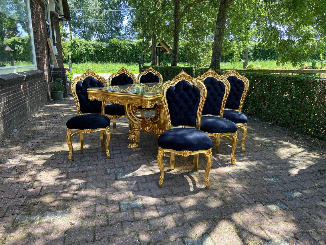 Italian Baroque Style Dining Table With 6 Dining Chairs Etsy