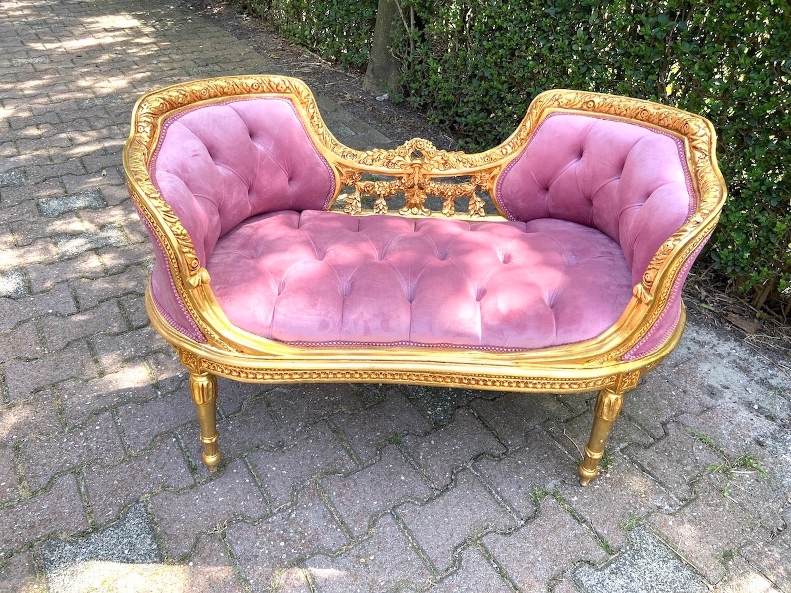 French Louis XVI Settee in Gold Leaf Beech and Tufted Rose Etsy