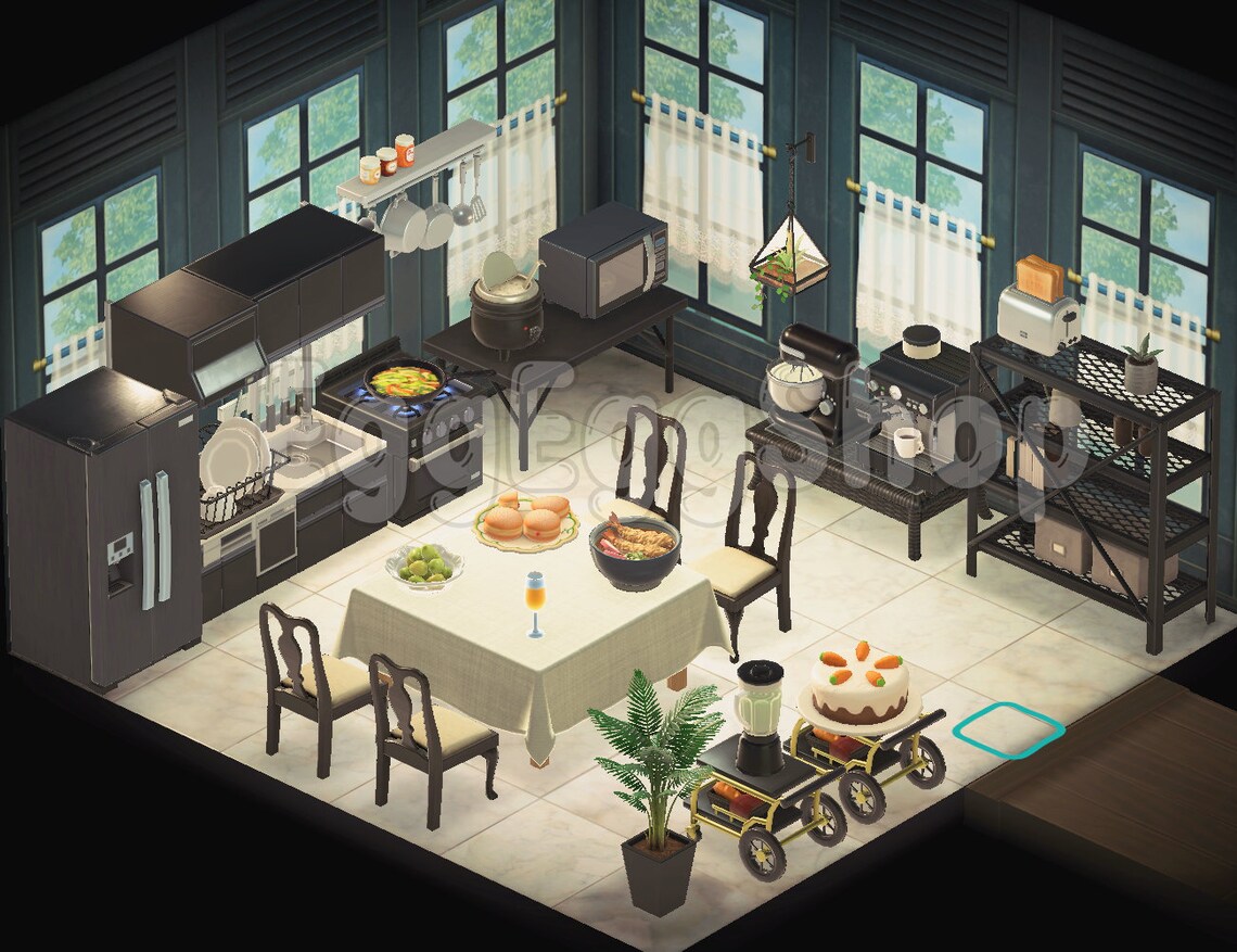 Black Kitchen Design Dining Restaurant Animal Crossing ACNH Etsy