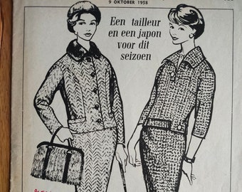 A vintage sewing pattern of an autumn ensemble consisting of dress and jacket size 42