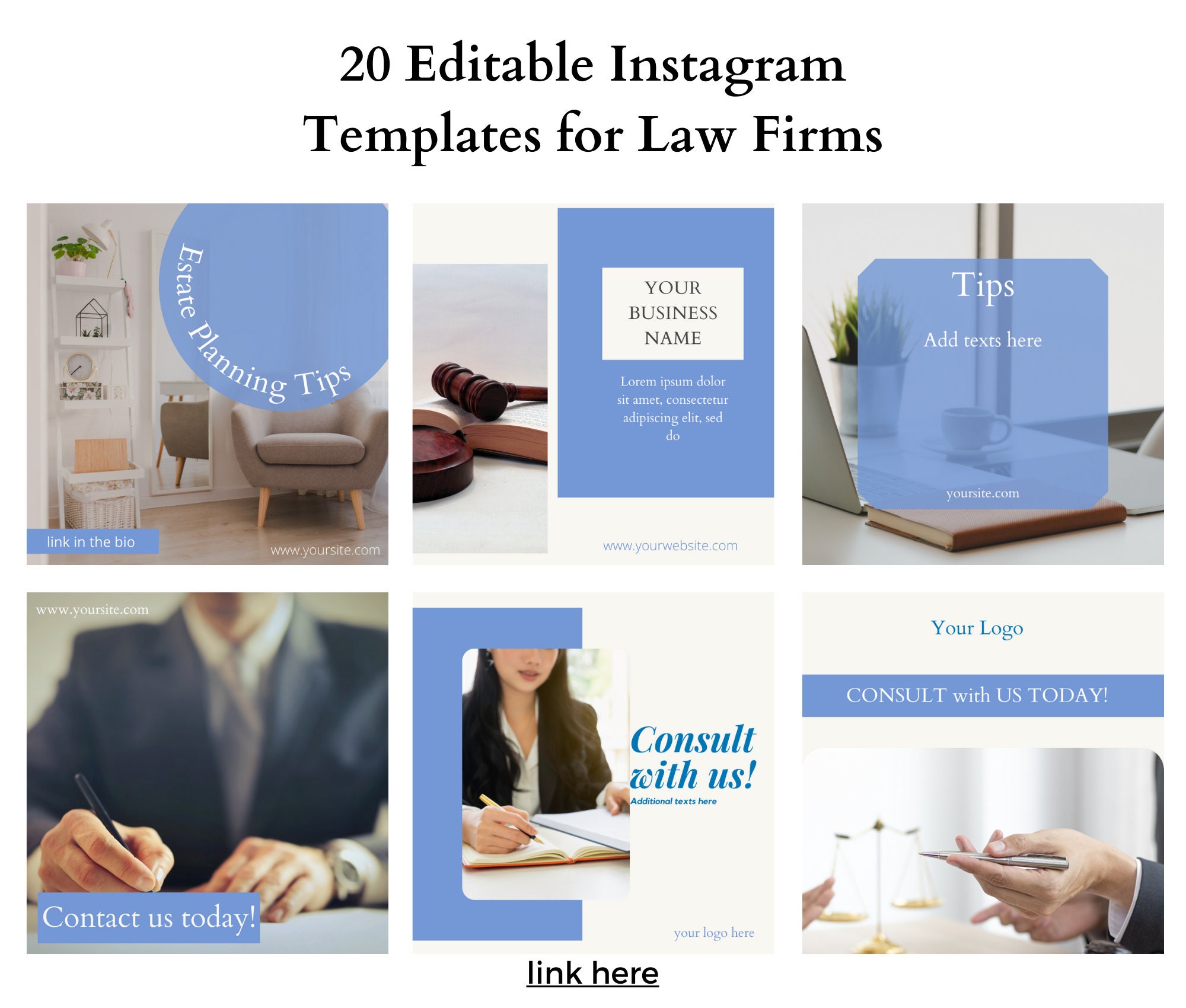 20 Editable Instagram Post Canva Templates for Law Firm Businesses
