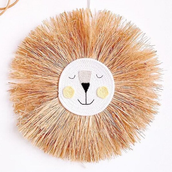 Raffia Lion Head / Nursery Wall Hanging / Lion Head Wall Hanging / Nursery Decor